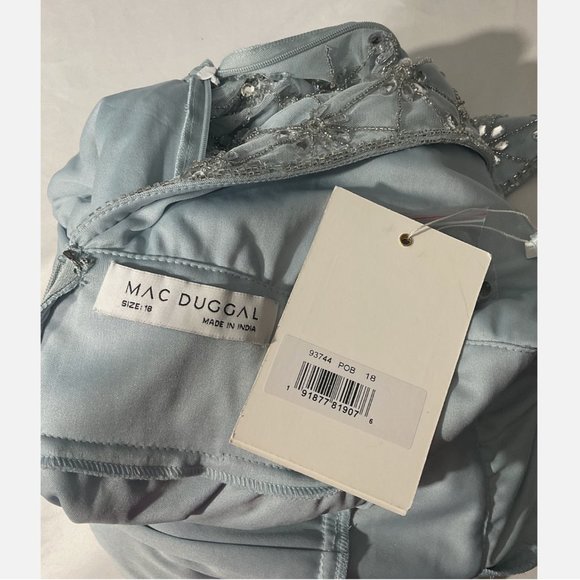 NWT Mac Duggal [ 18 ] Sleeveless Hand Beaded Floral V-Neck Gown Powder‎ Blue - Picture 4 of 16